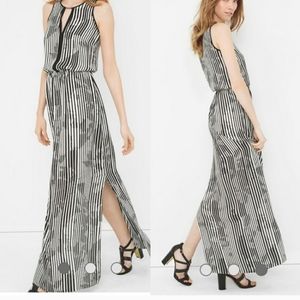 WHBM White split maxi dress size 2 keyhole with silver detail